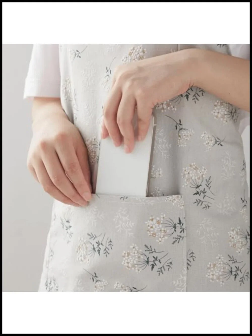 Linen Apron Japanese Style Lightweight Breathable Floral Embossed Adjustable